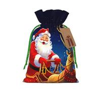 KLLTYHMU Christmas Drawstring Gift Bags Santa On Sleigh Reusable Christmas Wrapping Bag W/Tags Xmas Treat Pouch Goody Bags Candy Treat Bag For Xmas Holiday Presents Party Favor 4.7x6.9 Inch