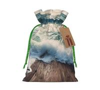 KLLTYHMU Christmas Drawstring Gift Bags Sea On The Boards Reusable Christmas Wrapping Bag W/Tags Xmas Treat Pouch Goody Bags Candy Treat Bag For Xmas Holiday Presents Party Favor 8.3x11.8 Inch