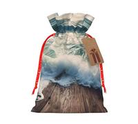 KLLTYHMU Christmas Drawstring Gift Bags Sea On The Boards Reusable Christmas Wrapping Bag W/Tags Xmas Treat Pouch Goody Bags Candy Treat Bag For Xmas Holiday Presents Party Favor 8.3x11.8 Inch