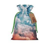 KLLTYHMU Christmas Drawstring Gift Bags Sky With Fluffy Clouds Reusable Christmas Wrapping Bag W/Tags Xmas Treat Pouch Goody Bags Candy Treat Bag For Xmas Holiday Presents Party Favor 4.7x6.9 Inch