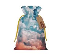 KLLTYHMU Christmas Drawstring Gift Bags Sky With Fluffy Clouds Reusable Christmas Wrapping Bag W/Tags Xmas Treat Pouch Goody Bags Candy Treat Bag For Xmas Holiday Presents Party Favor 8.3x11.8 Inch