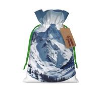 KLLTYHMU Christmas Drawstring Gift Bags Snow Mountain Reusable Christmas Wrapping Bag W/Tags Xmas Treat Pouch Goody Bags Candy Treat Bag For Xmas Holiday Presents Party Favor 8.3x11.8 Inch