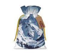 KLLTYHMU Christmas Drawstring Gift Bags Snow Mountain Reusable Christmas Wrapping Bag W/Tags Xmas Treat Pouch Goody Bags Candy Treat Bag For Xmas Holiday Presents Party Favor 8.3x11.8 Inch
