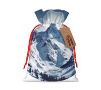 KLLTYHMU Christmas Drawstring Gift Bags Snow Mountain Reusable Christmas Wrapping Bag W/Tags Xmas Treat Pouch Goody Bags Candy Treat Bag For Xmas Holiday Presents Party Favor 8.3x11.8 Inch