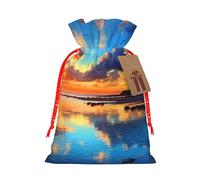 KLLTYHMU Christmas Drawstring Gift Bags Sunset Blue Sky Reusable Christmas Wrapping Bag W/Tags Xmas Treat Pouch Goody Bags Candy Treat Bag For Xmas Holiday Presents Party Favor 4.7x6.9 Inch