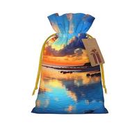 KLLTYHMU Christmas Drawstring Gift Bags Sunset Blue Sky Reusable Christmas Wrapping Bag W/Tags Xmas Treat Pouch Goody Bags Candy Treat Bag For Xmas Holiday Presents Party Favor 4.7x6.9 Inch