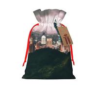 KLLTYHMU Christmas Drawstring Gift Bags Taipei Scenery Reusable Christmas Wrapping Bag W/Tags Xmas Treat Pouch Goody Bags Candy Treat Bag For Xmas Holiday Presents Party Favor 4.7x6.9 Inch