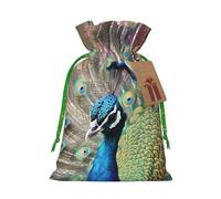 KLLTYHMU Christmas Drawstring Gift Bags The Peacock Reusable Christmas Wrapping Bag W/Tags Xmas Treat Pouch Goody Bags Candy Treat Bag For Xmas Holiday Presents Party Favor 4.7x6.9 Inch