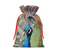 KLLTYHMU Christmas Drawstring Gift Bags The Peacock Reusable Christmas Wrapping Bag W/Tags Xmas Treat Pouch Goody Bags Candy Treat Bag For Xmas Holiday Presents Party Favor 4.7x6.9 Inch