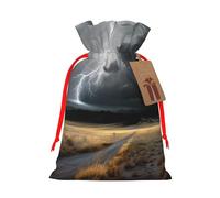 KLLTYHMU Christmas Drawstring Gift Bags Thunder Landscape Reusable Christmas Wrapping Bag W/Tags Xmas Treat Pouch Goody Bags Candy Treat Bag For Xmas Holiday Presents Party Favor 8.3x11.8 Inch