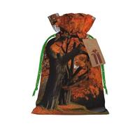 KLLTYHMU Christmas Drawstring Gift Bags Tree In The Fall Reusable Christmas Wrapping Bag W/Tags Xmas Treat Pouch Goody Bags Candy Treat Bag For Xmas Holiday Presents Party Favor 4.7x6.9 Inch