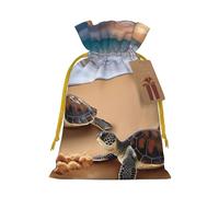 KLLTYHMU Christmas Drawstring Gift Bags Turtles On The Beach Reusable Christmas Wrapping Bag W/Tags Xmas Treat Pouch Goody Bags Candy Treat Bag For Xmas Holiday Presents Party Favor 8.3x11.8 Inch