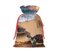 KLLTYHMU Christmas Drawstring Gift Bags Turtles On The Beach Reusable Christmas Wrapping Bag W/Tags Xmas Treat Pouch Goody Bags Candy Treat Bag For Xmas Holiday Presents Party Favor 4.7x6.9 Inch