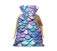 KLLTYHMU Christmas Drawstring Gift Bags Watercolor Mermaid Reusable Christmas Wrapping Bag W/Tags Xmas Treat Pouch Goody Bags Candy Treat Bag For Xmas Holiday Presents Party Favor 4.7x6.9 Inch