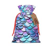 KLLTYHMU Christmas Drawstring Gift Bags Watercolor Mermaid Reusable Christmas Wrapping Bag W/Tags Xmas Treat Pouch Goody Bags Candy Treat Bag For Xmas Holiday Presents Party Favor 8.3x11.8 Inch
