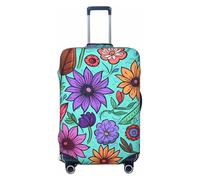 KLLTYHMU Colored Doodle Flowers Luggage Suitcase Covers Elastic Washable Travel Luggage Protector Anti Scratch Travel Suitcase Protective Cover For Kid And Adult, Fits 18-32 Inch Luggage, Black, L
