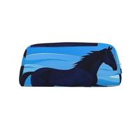 KLLTYHMU Cross The River On Horseback Leather Pencil Case Cute Zipper Pencil Pouch Pen Bag Multifunctional Travel Makeup Cosmetic Bag Key Pouch For Women Men Work Office, Silver, One Size
