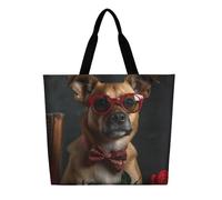 KLLTYHMU Dog Wearing Bow Tie Tote Bag Large Women Casual Shoulder Bag Reusable Grocery Bag Fasion Handbag for Office Shopping Travel