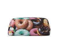 KLLTYHMU Donuts Leather Pencil Case Cute Zipper Pencil Pouch Pen Bag Multifunctional Travel Makeup Cosmetic Bag Key Pouch For Women Men Work Office