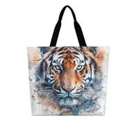 KLLTYHMU Draw A Tiger Face Tote Bag Large Women Casual Shoulder Bag Reusable Grocery Bag Fasion Handbag for Office Shopping Travel