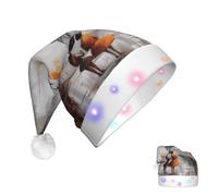 KLLTYHMU Eiffel Tower Paris Painting Led Lighted Up Christmas Santa Hat Unisex Velvet Comfort Christmas Hat Personalized Xmas Party Holiday New Year Headwear For Women Men