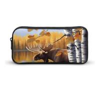 KLLTYHMU Fall Birch Leaves Elk Pencil Case Pen Bag Large Capacity Cute Pencil Pouch Makeup Cosmetic Bag for Women Men