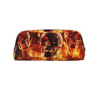 KLLTYHMU Fire Skeletons Leather Pencil Case Cute Zipper Pencil Pouch Pen Bag Multifunctional Travel Makeup Cosmetic Bag Key Pouch For Women Men Work Office