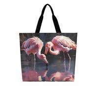 KLLTYHMU Flamingo Is Drinking Water Tote Bag Large Women Casual Shoulder Bag Reusable Grocery Bag Fasion Handbag for Office Shopping Travel