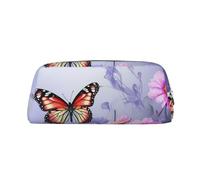 KLLTYHMU Flowers And Butterfly Leather Pencil Case Cute Zipper Pencil Pouch Pen Bag Multifunctional Travel Makeup Cosmetic Bag Key Pouch For Women Men Work Office