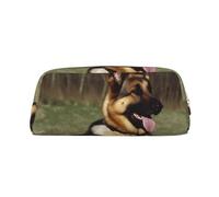 KLLTYHMU German Shepherd Dog Leather Pencil Case Cute Zipper Pencil Pouch Pen Bag Multifunctional Travel Makeup Cosmetic Bag Key Pouch For Women Men Work Office