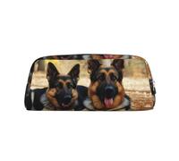 KLLTYHMU German Shepherd Dog Leather Pencil Case Cute Zipper Pencil Pouch Pen Bag Multifunctional Travel Makeup Cosmetic Bag Key Pouch For Women Men Work Office