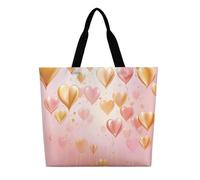 KLLTYHMU Golden Heart in The Tote Bag Large Women Casual Shoulder Bag Reusable Grocery Bag Fasion Handbag for Office Shopping Travel