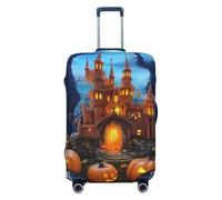 KLLTYHMU Halloween Castle Pumpkin Luggage Suitcase Covers Elastic Washable Travel Luggage Protector Anti Scratch Travel Suitcase Protective Cover For Kid And Adult, Fits 18-32 Inch Luggage, Black, S
