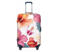 KLLTYHMU Hawaiian Flower Print Luggage Suitcase Covers Elastic Washable Travel Luggage Protector Anti Scratch Travel Suitcase Protective Cover For Kid And Adult, Fits 18-32 Inch Luggage, Black