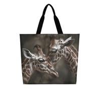 KLLTYHMU Hug A Giraffe Tote Bag Large Women Casual Shoulder Bag Reusable Grocery Bag Fasion Handbag for Office Shopping Travel