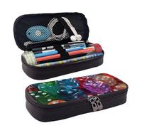 KLLTYHMU Leather Pencil Case Organizer Big Capacity Pencil Pouch Storage Bag With Compartments Cute Pencil Bag Games Dice Set Pen Box Portable Cosmetic Makeup Bag Organizer