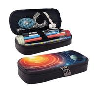 KLLTYHMU Leather Pencil Case Organizer Big Capacity Pencil Pouch Storage Bag With Compartments Cute Pencil Bag Outer Space Galaxy Solar System Pen Box Portable Cosmetic Makeup Bag Organizer