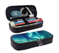 KLLTYHMU Leather Pencil Case Organizer Big Capacity Pencil Pouch Storage Bag With Compartments Cute Pencil Bag Northern Lights Pen Box Portable Cosmetic Makeup Bag Organizer