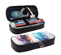 KLLTYHMU Leather Pencil Case Organizer Big Capacity Pencil Pouch Storage Bag With Compartments Cute Pencil Bag Watercolor Abstract Art Animal Feather Pen Box Portable Cosmetic Makeup Bag Organizer