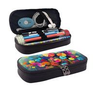 KLLTYHMU Leather Pencil Case Organizer Big Capacity Pencil Pouch Storage Bag With Compartments Cute Pencil Bag Abstract Style Colorful Flowers Pen Box Portable Cosmetic Makeup Bag Organizer