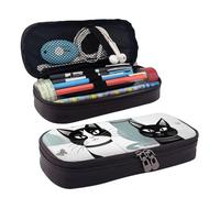 KLLTYHMU Leather Pencil Case Organizer Big Capacity Pencil Pouch Storage Bag With Compartments Cute Pencil Bag Black And White Cats Pen Box Portable Cosmetic Makeup Bag Organizer