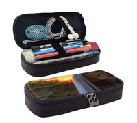 KLLTYHMU Leather Pencil Case Organizer Big Capacity Pencil Pouch Storage Bag With Compartments Cute Pencil Bag Waterfall At Sunset Pen Box Portable Cosmetic Makeup Bag Organizer