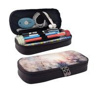 KLLTYHMU Leather Pencil Case Organizer Big Capacity Pencil Pouch Storage Bag With Compartments Cute Pencil Bag Beautiful Landscape Trees Snow Flakes Pen Box Portable Cosmetic Makeup Bag Organizer