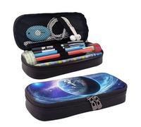 KLLTYHMU Leather Pencil Case Organizer Big Capacity Pencil Pouch Storage Bag With Compartments Cute Pencil Bag Planet Galaxy Pen Box Portable Cosmetic Makeup Bag Organizer