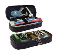 KLLTYHMU Leather Pencil Case Organizer Big Capacity Pencil Pouch Storage Bag With Compartments Cute Pencil Bag Green-Eyed Tiger Pen Box Portable Cosmetic Makeup Bag Organizer