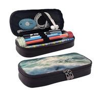 KLLTYHMU Leather Pencil Case Organizer Big Capacity Pencil Pouch Storage Bag With Compartments Cute Pencil Bag Sea On The Boards Pen Box Portable Cosmetic Makeup Bag Organizer