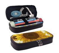 KLLTYHMU Leather Pencil Case Organizer Big Capacity Pencil Pouch Storage Bag With Compartments Cute Pencil Bag Sunflower Pen Box Portable Cosmetic Makeup Bag Organizer