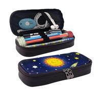 KLLTYHMU Leather Pencil Case Organizer Big Capacity Pencil Pouch Storage Bag With Compartments Cute Pencil Bag Illustration Of The Solar Universe Pen Box Portable Cosmetic Makeup Bag Organizer