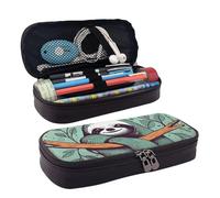 KLLTYHMU Leather Pencil Case Organizer Big Capacity Pencil Pouch Storage Bag With Compartments Cute Pencil Bag Sloth Green Pen Box Portable Cosmetic Makeup Bag Organizer