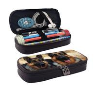 KLLTYHMU Leather Pencil Case Organizer Big Capacity Pencil Pouch Storage Bag With Compartments Cute Pencil Bag German Shepherd Dog Pen Box Portable Cosmetic Makeup Bag Organizer
